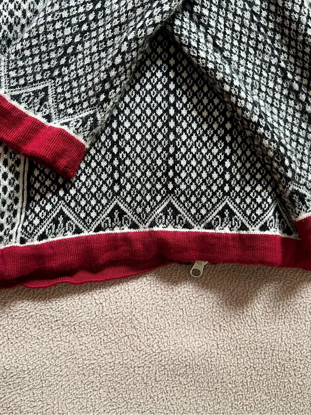 Dale of Norway Black and White Fair Isle Zip-Up Sweater with Red Trim - Picture 10 of 10
